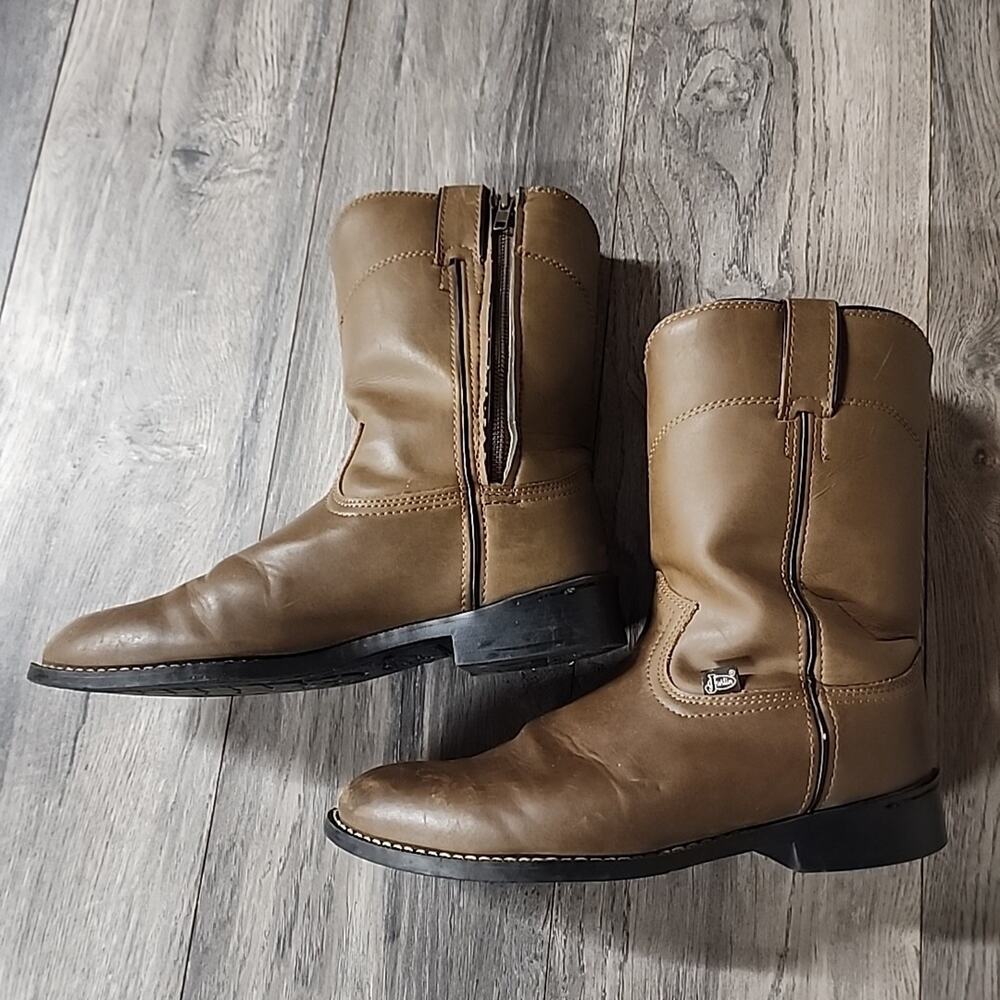 Justin Basics Brown Leather Roper Casual Cowboy Boots JB3001 Men's Size 9 EE